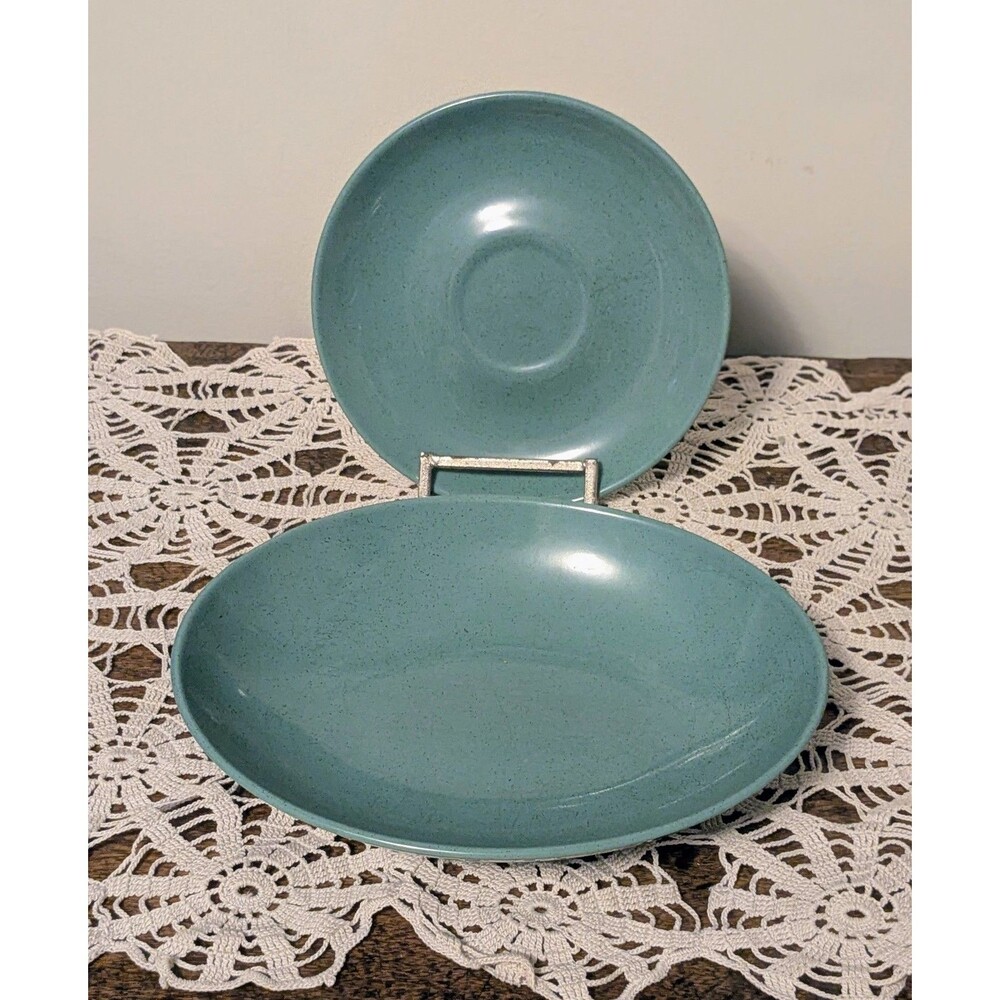 Vintage Taylor Smith Taylor Pebbleford Teal Oval Vegetable Bowl & Saucer,...